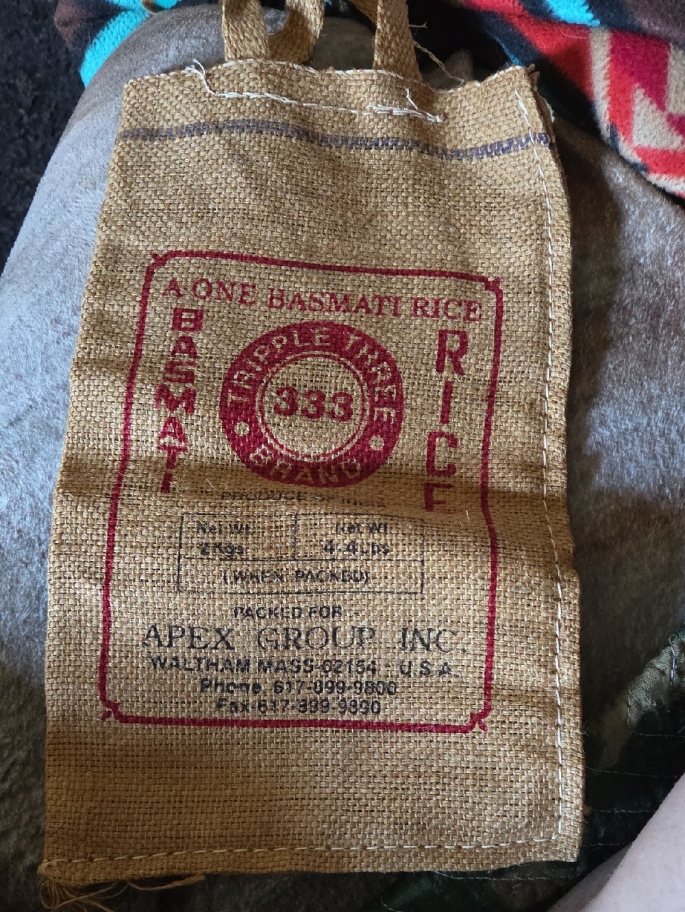 Source Unknown Brown Burlap Tote with Red Print